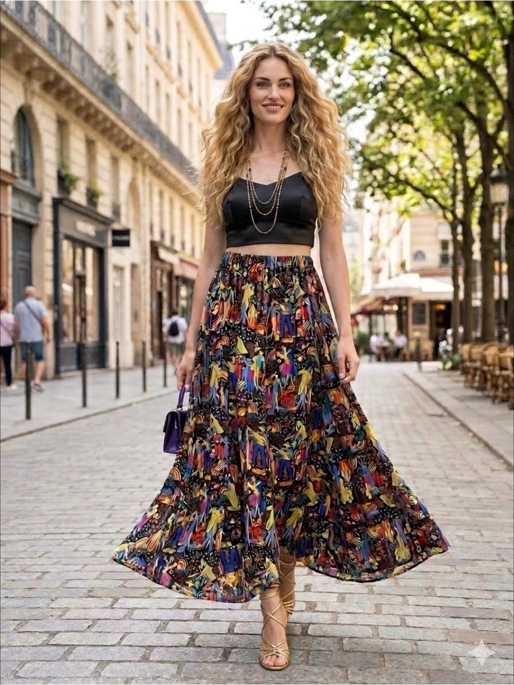 VTG Betty Hendrix Novelty Print Handmade Maxi Skirt Eclectic Retro Graphic Sz L